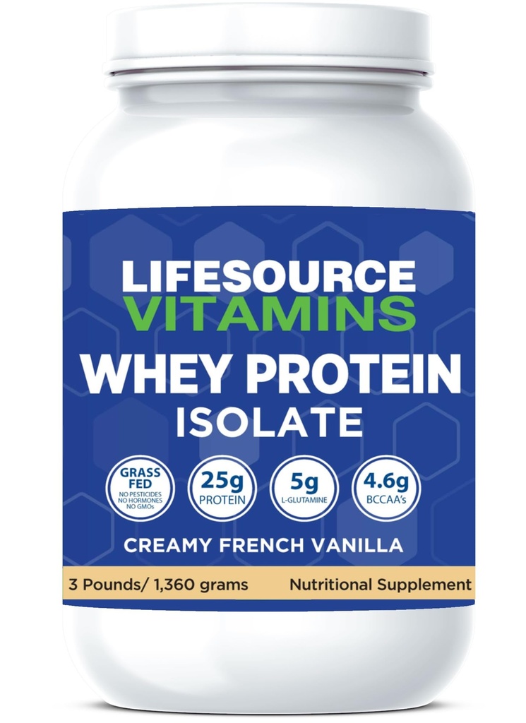 LifeSource Vitamins 3lb Grass Fed Whey Protein Isolate -Creamy French Vanilla w/ Stevia