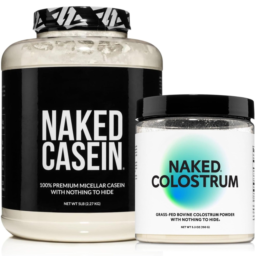 NAKED Casein Protein Powder 5LB (76 Servings) Colostrum Powder (150 Servings) – Bulk, GMO-Free, Gluten Free, Soy Free, Preservative Free
