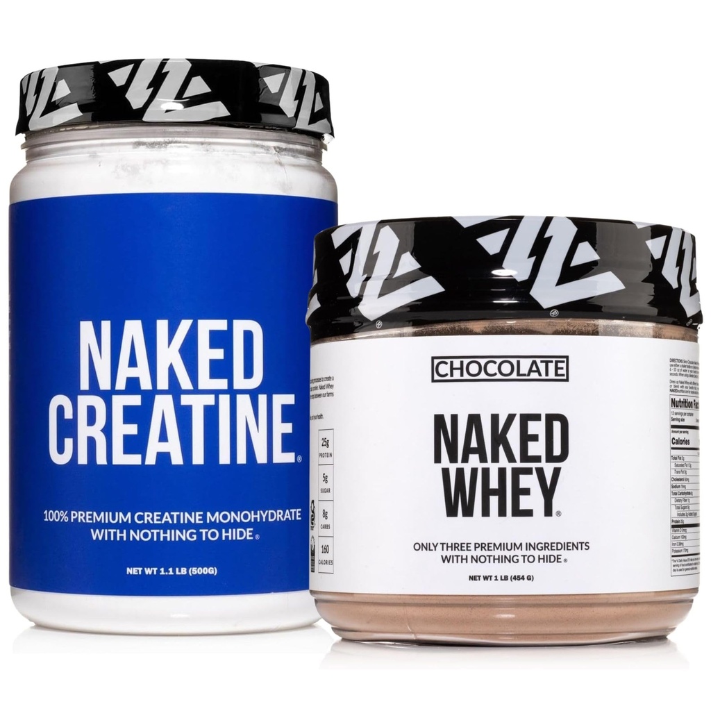 NAKED Chocolate Whey Protein Powder 1LB (12 Servings) Pure Micronized Creatine Monohydrate 500g (100 Servings) – Grass-Fed; Bulk; Non-GMO; Gluten Free; Soy Free