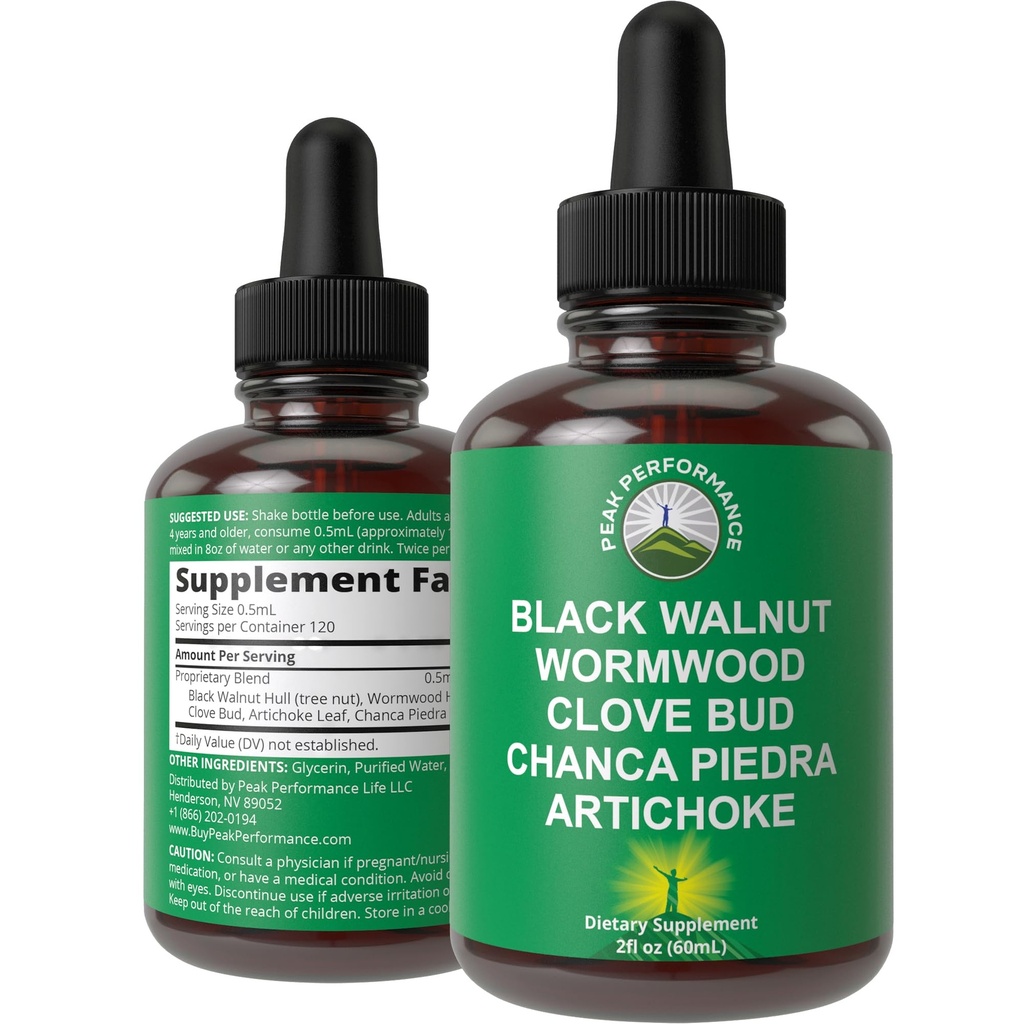 Wormwood Black Walnut Clove Cleanse für Menschen. Elimination Detox + Intestinal Support Liquid Tincture Supplement für Erwachsene und Kinder. mit Artichoke und Chanca Piedra für zusätzliche Vorteile