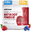 SPORTFOOD Beet Root Powder with Niacinamide & Vitamin C - Superfood for Circulation, Energy, & Stamina | Vegan, Non-GMO, Nitric Oxide Boost for Pre-Workout & Heart Health | Mixed Berry Flavor | 7.7oz