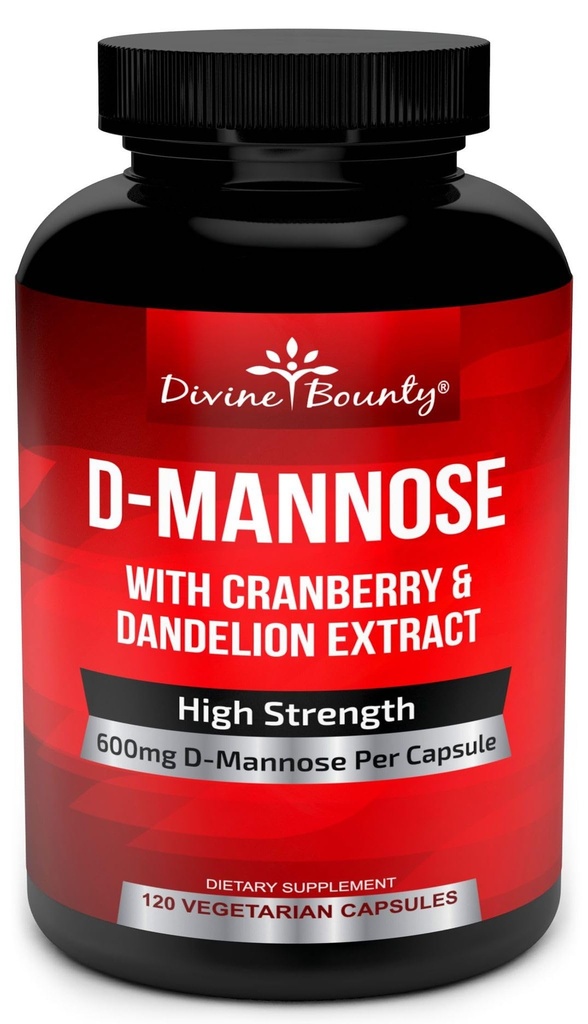 Divine Bounty D-Mannose Capsules - 600mg D Mannose Powder per Capsule with Cranberry and Dandelion Extract to Support Normal Urinary Tract Health - 120 Veggie Capsules