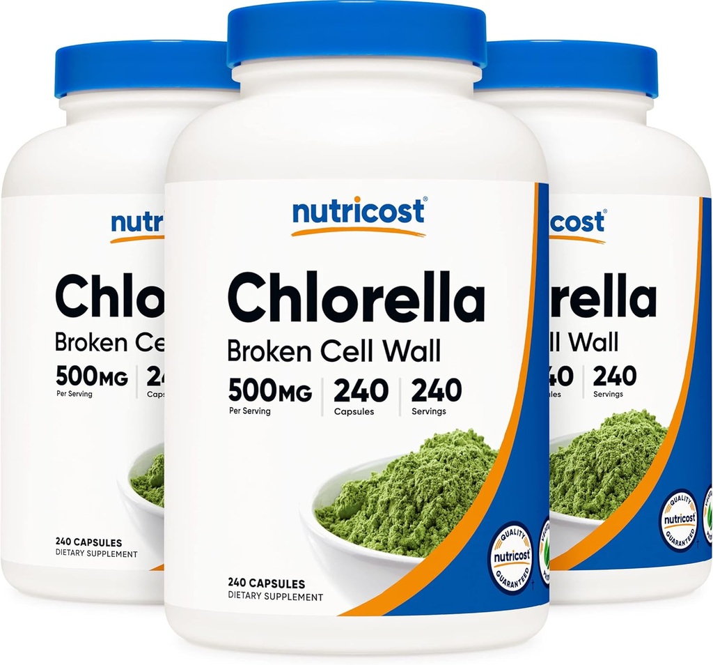 Nutricost Chlorella Kapseln (3 Flaschen) 500mg, 240 Kapseln