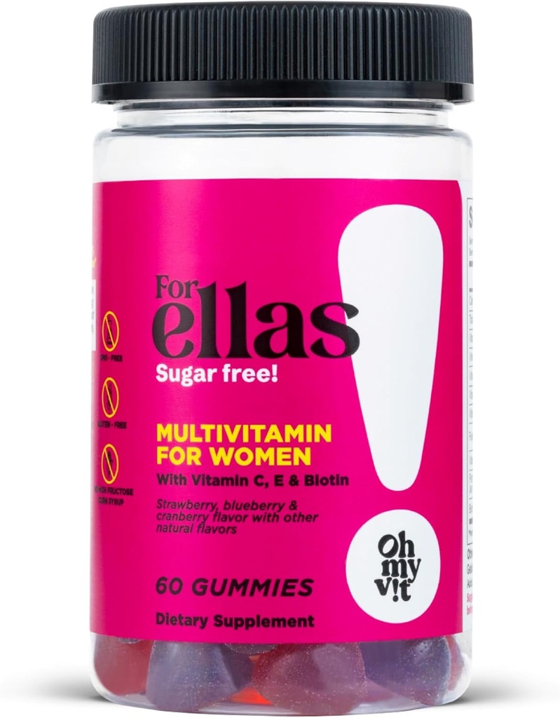 OH MY VIT! pour les femmes Ellas Multivitamine Gummy avec les vitamines C, E, et la biotine, sans sucre Berry Flavor, 60 comte