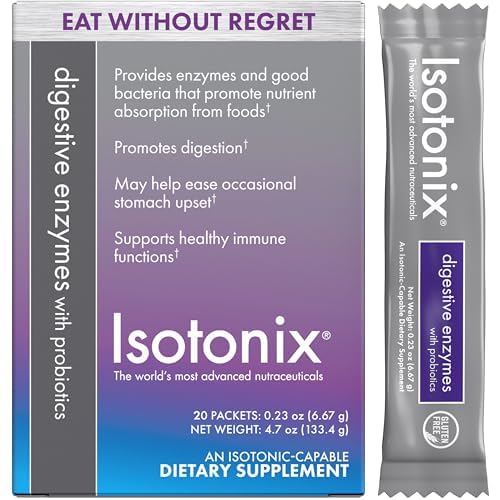 Isotonix Digestive Enzymes with Probiotics Packets – DigeZyme® Multi-Enzyme Complex & Bacillus coagulans – Supports Digestion & Nutrient Absorption, Vegan, Gluten-Free, 20 Packets (2 Servings Each)