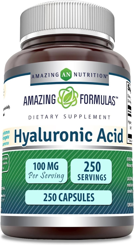 Erstaunliche Formeln Hyaluronsäure 100mg 250 Kapseln Ergänzung | Non GMO | Gluten Free | Made in USA