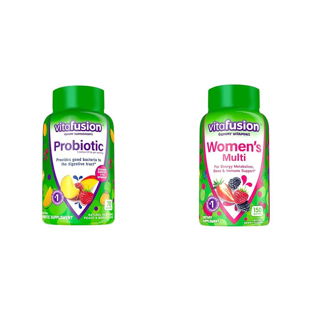 Vitafusion Probiotic Gummy Supplements, Raspberry, Peach and Mango Flavors & Womens Multivitamin Gummies, Berry Flavored Daily Vitamins