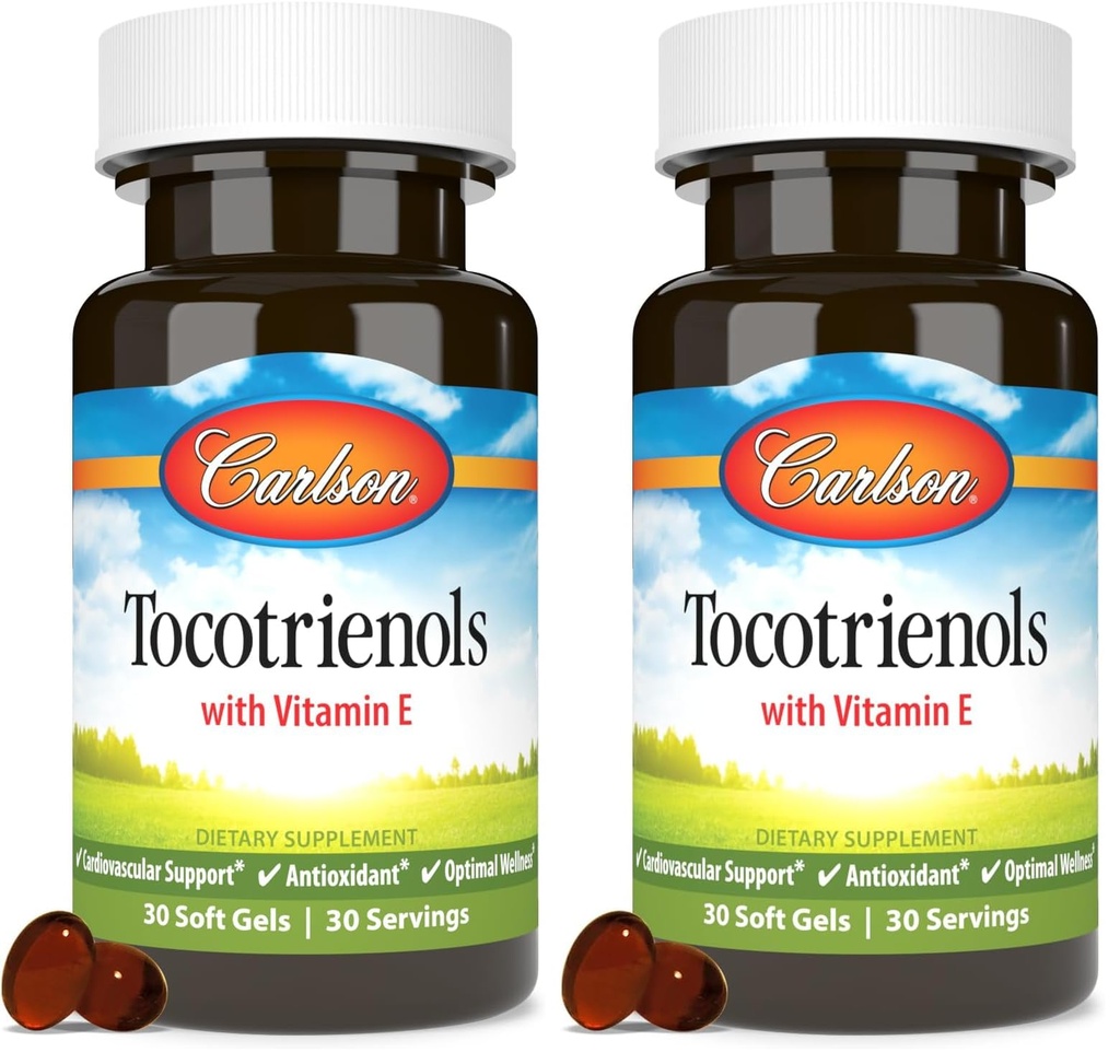 Carlson - Tocotrienols, 40 mg, with Natural-Source Vitamin E, Gamma, Alpha, Delta, Beta, Sustainably Sourced, 30 Softgels (Pack of 2)