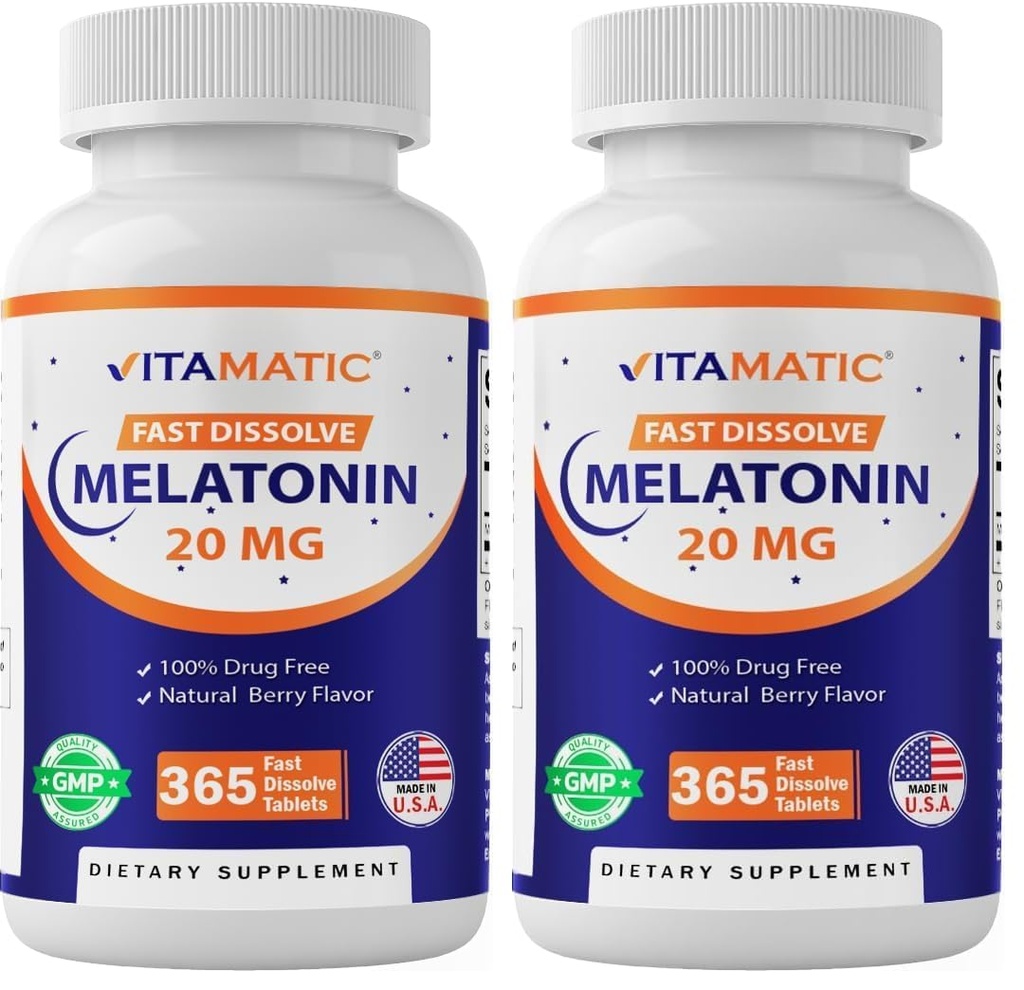 Mélatonine vitamatique 20 mg Comprimés : Végétarien, non-OGM, sans gluten.