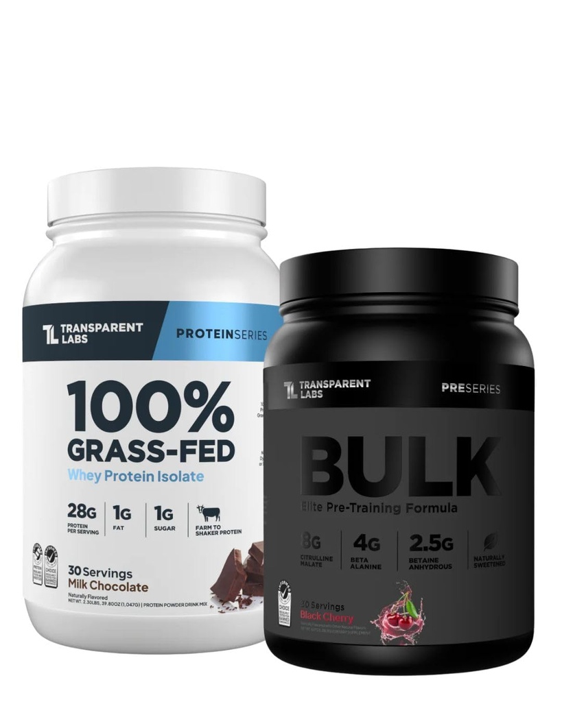 Transparent Labs Grass-Fed Whey Protein Isolate (30 Servings, Milk Chocolate) & Bulk Black Pre-Workout (30 Servings, Black Cherry)