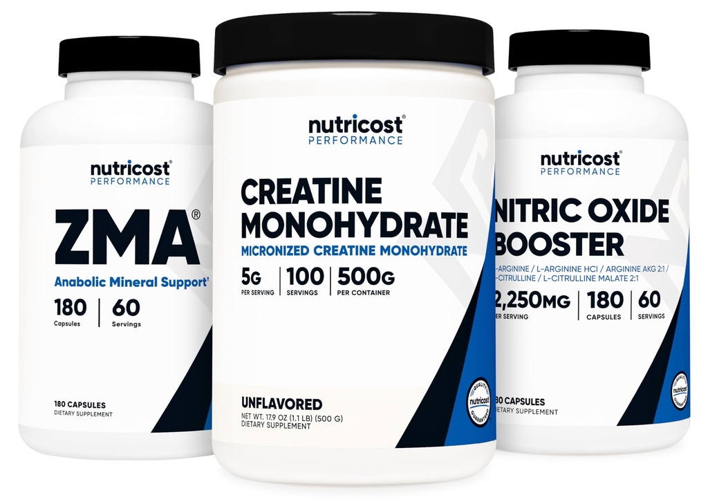 Nutricost Creatine 500 Grams, Oxyde nitrique 180 Capsules et ZMA 180 Capsules Bundle