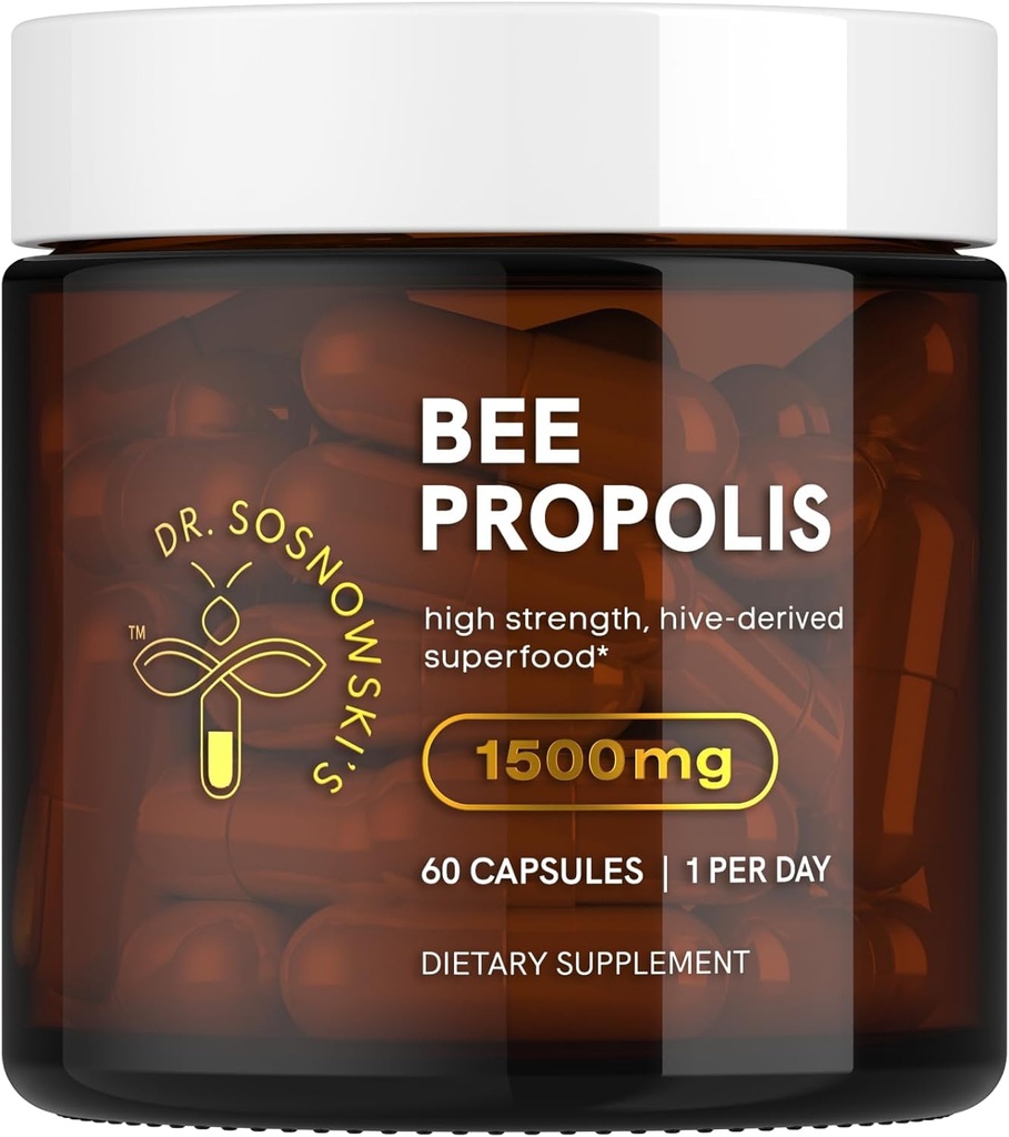 Dr. Sosnowski's Bee Propolis | 1500mg Hohe Potenz | Hive-derived Superfood, Gemüsekapseln, 60 Count | 2 Monate Versorgung