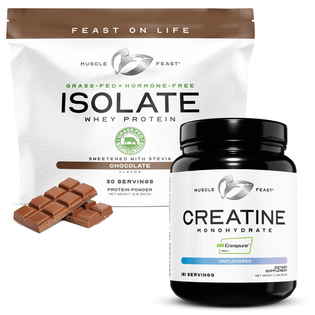 Créatine de la fée musculaire + Isolate: 1 poudre de créatine (non aromatisée, 2lb) + 1 Isolate de protéines de lactosérum (chocolat, 2lb)