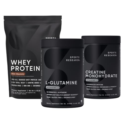 Sport Research® Recovery Pack - L-Glutamin, Kreatin Monohydrat und Whey Protein zur Verbesserung der Leistung und Stärke und Unterstützung Workout Erholung
