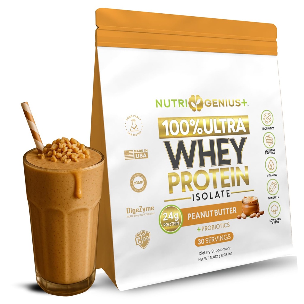 Protein Source – Provides 24g of Premium whey Protein Isolate per Serving Peanut Butter