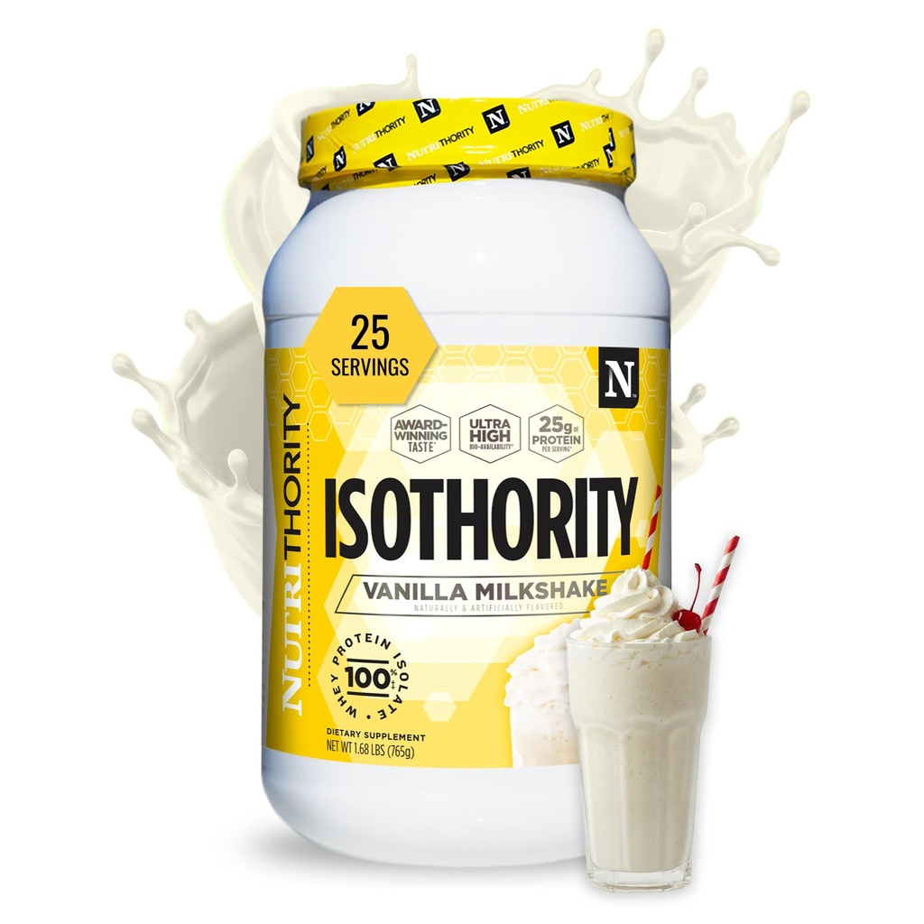 Nutrithority - Isothority isolato polvere di proteine del siero con proteine ultra-assorbenti e BCAA per costruire il muscolo e accelerare il recupero, Keto Friendly, Carbi bassi, senza glutine (Vanilla Milkshake)