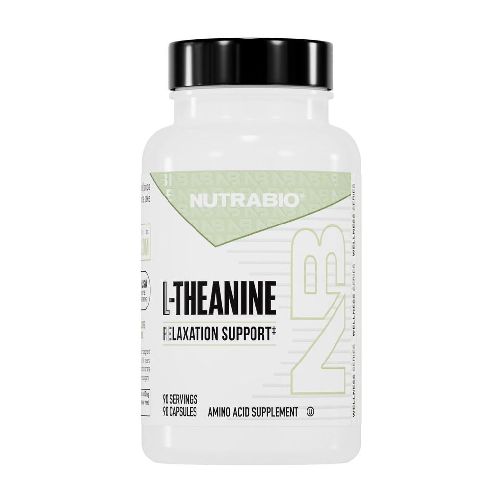 NutraBio L-Theanin Supplement, 200mg - kann helfen, Entspannung zu fördern und zu unterstützen, 90 Kapseln