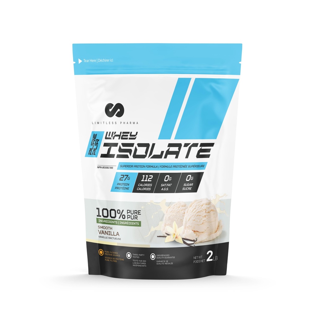 Limitless Pharma Pure Whey Isolate | High Protein Whey Isolate Protein Powder | 27g Protein, 6g BCAAs, Sugar Free, Glutenfrei, Low Carb, Low Lactose | 30 Portionen, 2LB (Vanilla)