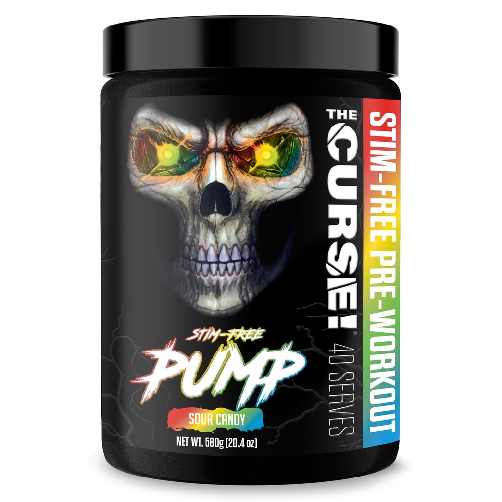JNX SPORTS The Curse! Pompe Pre Workout Powder - Stim-Free Pre Workout – Caffeina Free, L-Citrulline, Beta-Alanine & Nitric Oxide Booster (Sour Candy, 40 Servings)