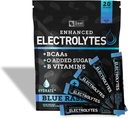 Boîtes de poudre d'électrolytes améliorées (framboise bleue) 20 paquets avec sucre + BCAA + B-Vitamines Supplément d'électrolyte avec Zinc de potassium et Magnésium pour hydratation - Electrolytes de kéto