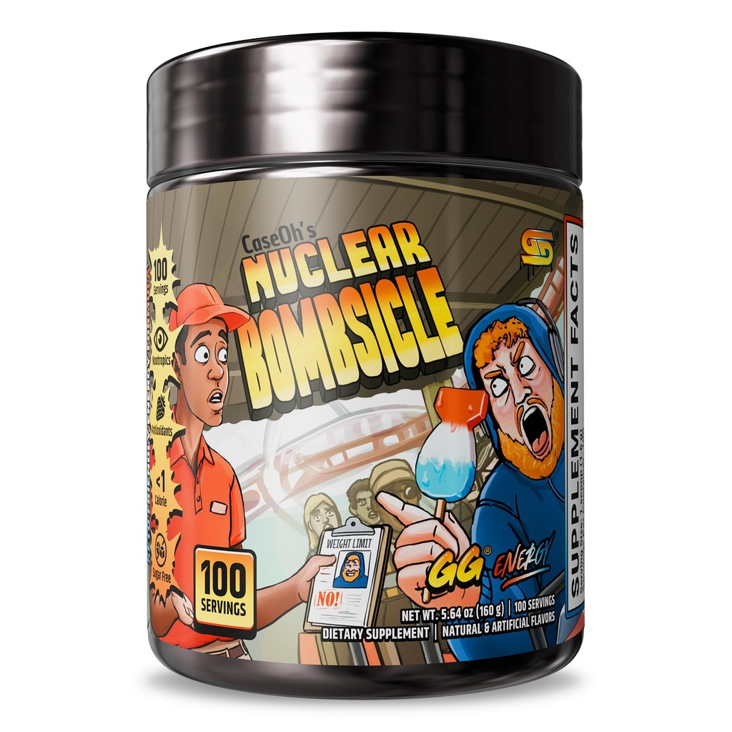 Gamer Supps GG Energy - CaseOh's Nuclear Bombsicle by CaseOh (100 Servings) - Keto Friendly Gaming Energy and Nootropic Blend, Sugar Free + Organic Caffeine + Vitamins + Immune Support, Powder Drink