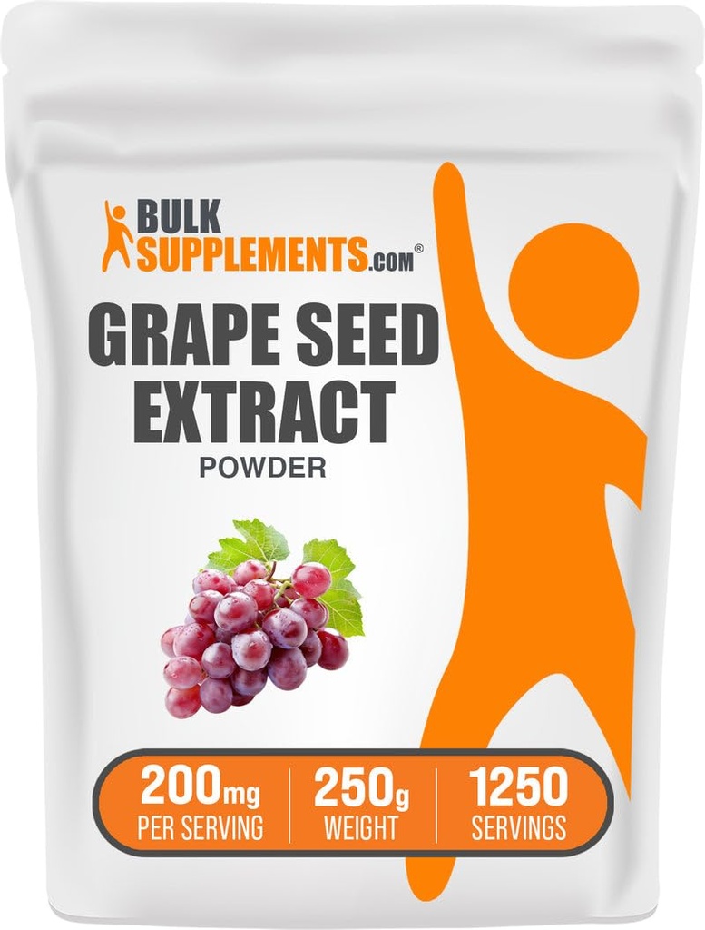 BulkSupplements.com Grape Seed Extract Powder - Antioxidant Supplement, Herbal Supplement - Vegan & Gluten Free, 200mg per Serving, 250g (8.8 oz) (Pack of 1)