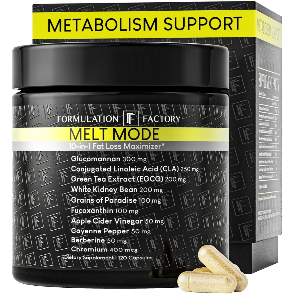 Formulation Factory Metabolism Booster - Melt Mode Natural Thermogenic Support with Glucomannan, L-Carnitine & Green Tea Extract - Advanced Satiety & Energy - 120 capsule, 2 mesi di fornitura