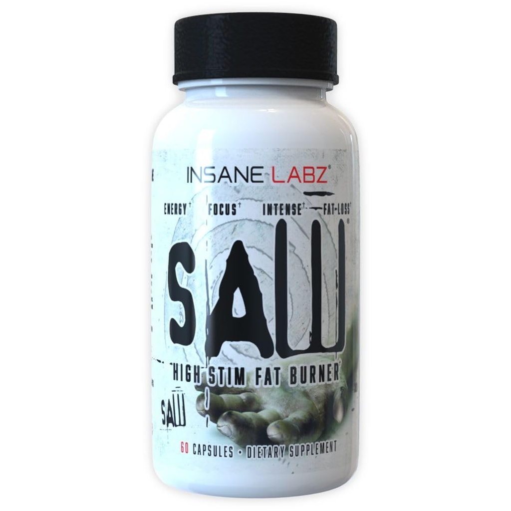 Insane Labz Saw®, brûleur de graisse haute puissance, supplément thermogénique de perte de poids et suppresseur d'appétit avec L-Tyrosine, Yerba Mate, GABA et Alpha Yohimbine, 60 Srvgs