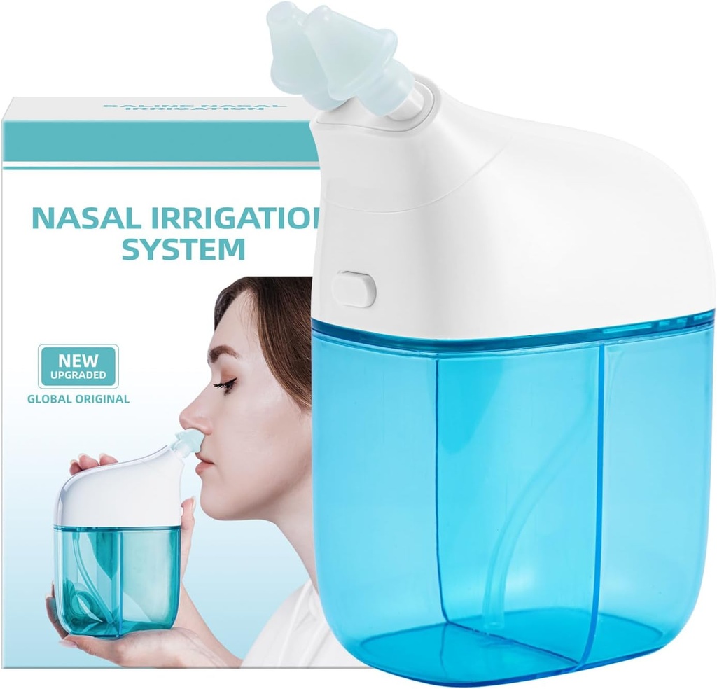 Système d'irrigation nasale, machine à rincer le nez, machine à rincer le sinus, machine à nettoyer le sinus avec réservoir d'eau et réservoir de collecte des déchets - Nez Cleaner pour sinus, sinus adultes, allergie - Bleu