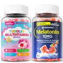 Melatonin Gummies 10mg 20mg with Magnesium for Adults + Organic Toddler Multivitamin Gummies + Omega-3 (DHA/EPA) 2 Pack