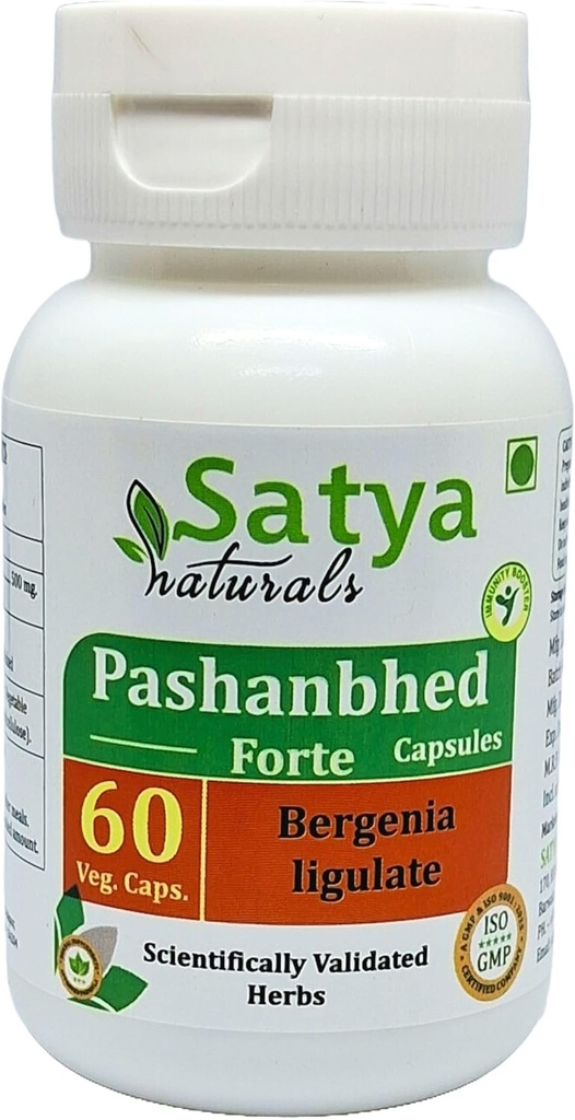 Pashanbhed Forte capsule 500 mg. 60 Veg. Capsule | Pashanbhed (Bergenia Ligulate) Estratto di capsule per uomini e donne | Ayurvedic Herbal Supplement/Remedies | 10:1 Forte (1 Bottiglia di 60 capsule)