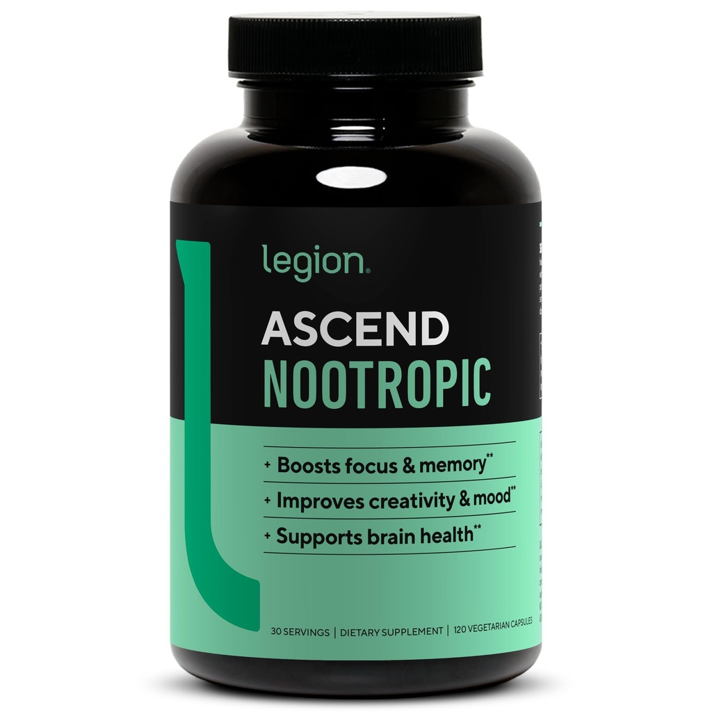 LEGION Athletics Ascend Nootropic - Integratori di cervello all-Natural per la memoria e la messa a fuoco - Nootropics Brain Support Supplement con Alpha-GPC - Integratore di cervello per l'alertness & Mood Support, 30 Servings