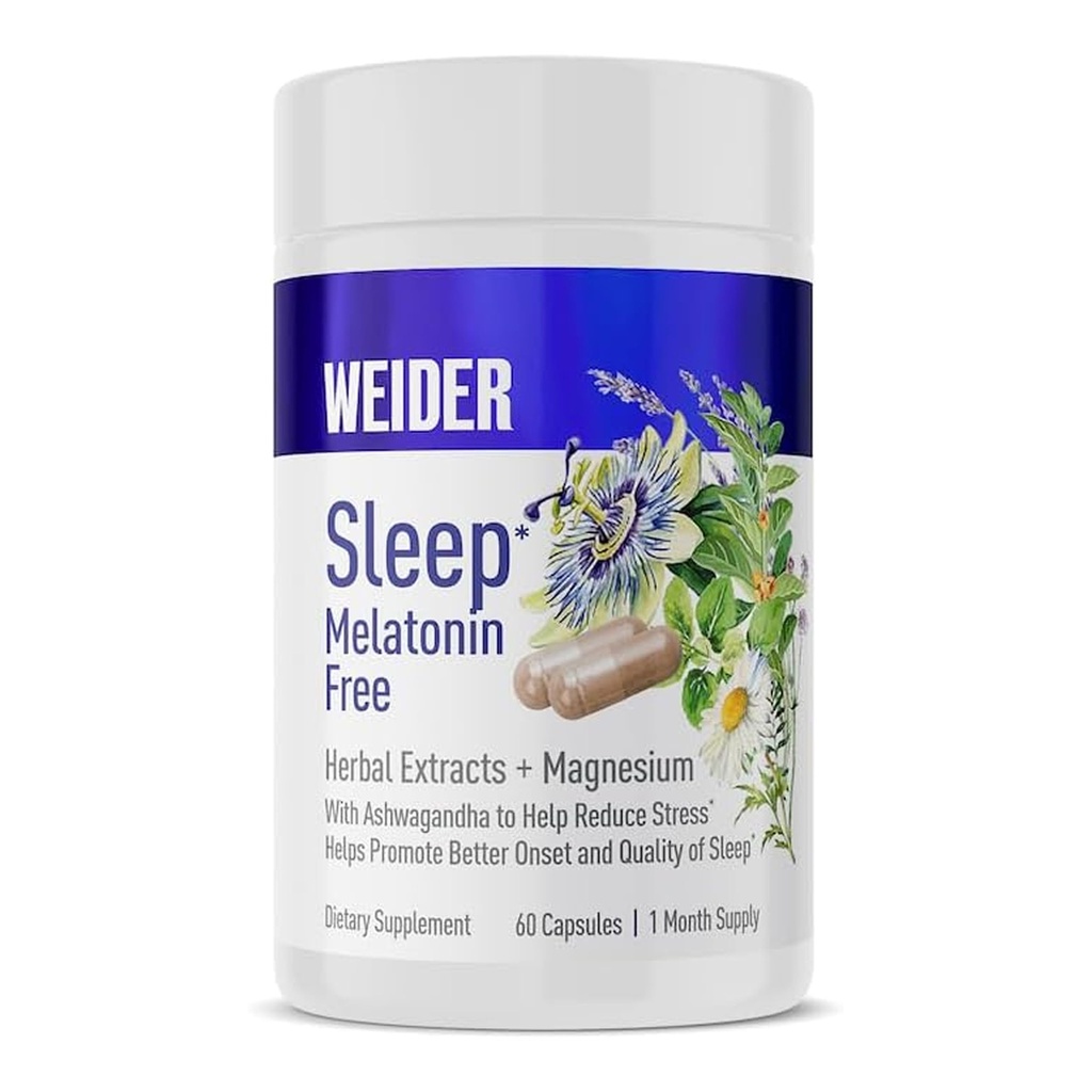 Weider Sleep Supplement - Melatonin-Free Capsule - Natural Sleep Support - with Ashwagandha, Magnesium & Botanical Blend - Non-Habit Forming - Vegetarian - 60 Count - 1 Month Supply