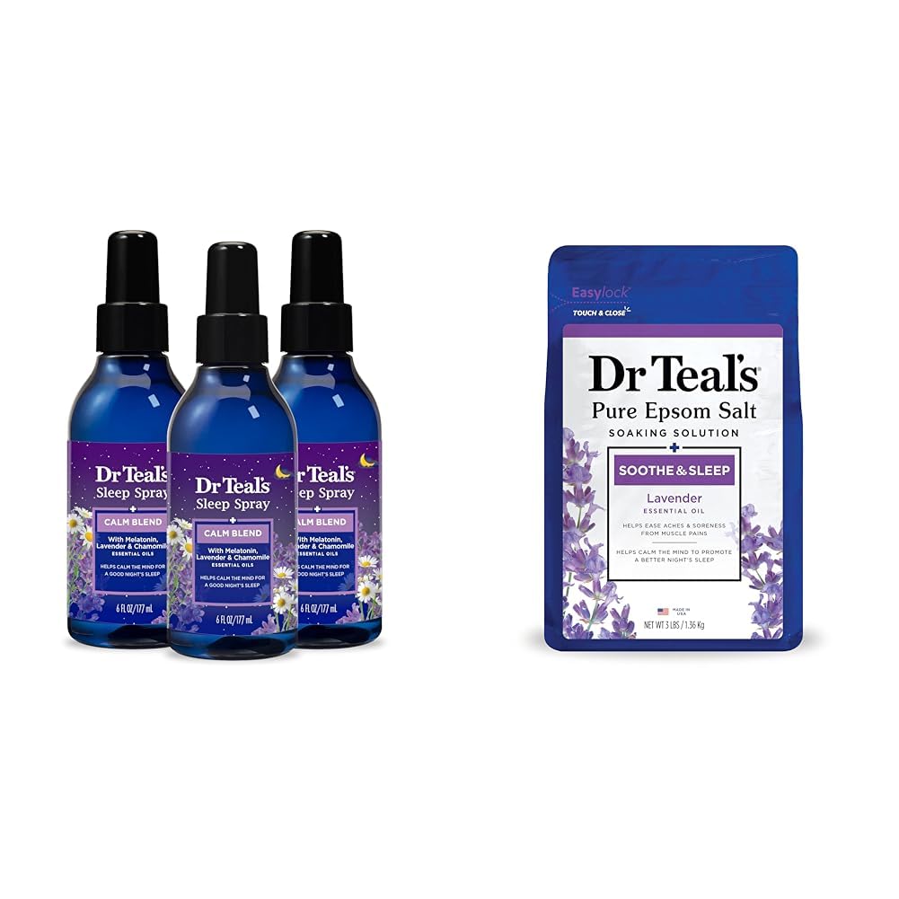 Dr. Teals Schlafspray mit Melatonin & Ätherische Ölmischung (Paket von 3) & Bittersalz Einweichen Lösung Beruhigen & Schlaf Lavendel 3lbs
