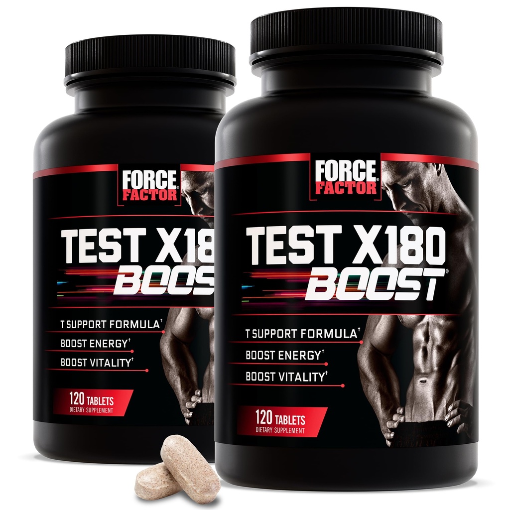 Kraftfaktor-Test X180 Boost, 2-Pack, Testosteron-Booster und Energie-Ergänzung für Männer, Boost Energy, erhöhen Stamina und verbessern Vitalität, mit D-Aspartic Säure und Fenugreek, 240 Tabletten