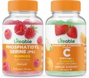 Lifeable Phosphatidylserine (PS) + Vitamin C 1050mg, Gummies Bundle - Great Tasting, Vitamin Supplement, Gluten Free, GMO Free, Chewable Gummy