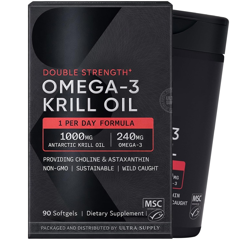 Sports_Researchs Omega-3 Krill Oil 1000mg Softgels (90 Count. Value Pack) with Phospholipids, Choline & Astaxanthin from Antarctic Krill