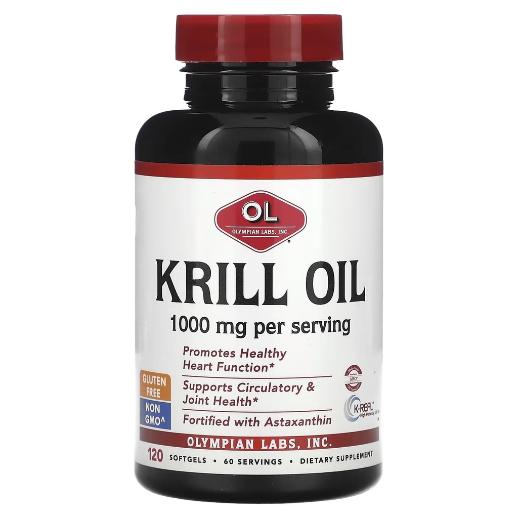 Olympians Labs Krill Oil Softgels, 120 Comte, Antarctique Krillhuile plus huile de poisson, et ajouté Astaxanthin – 1000mg par service.