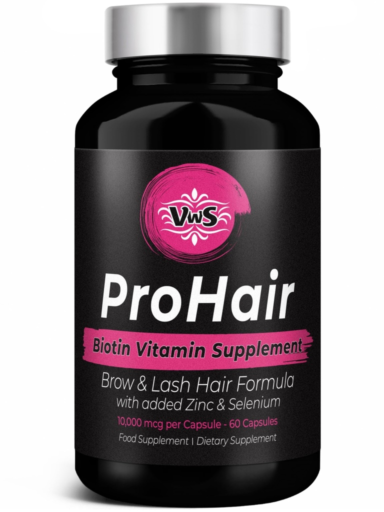 VWS Biotin 10.000 mcg Nahrungsergänzungsmittel w/Zinc & Selen zur Förderung von Thicker Hair Growth, Stronger Nails & Healthy Skin für Damen und Herren, 60 Vegan Kapseln