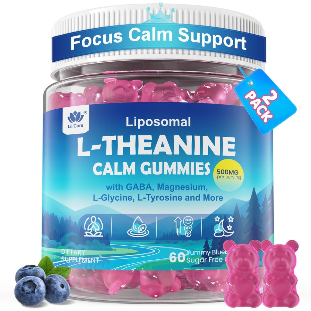 L Theanine Calm Gummies 500mg + Saffron + Magnesium Glycinate + GABA,120Cts