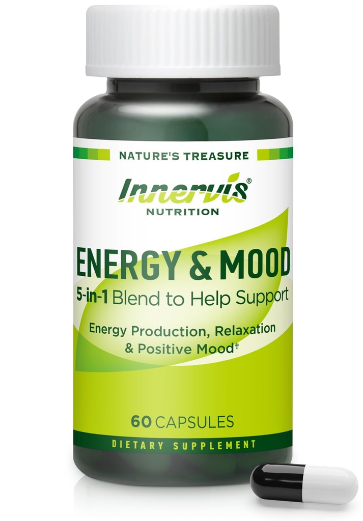 Energy & Mood Supplement – Aumentare l'energia e ridurre la fatica, Supporto Rilassamento – 60 capsule – Non-GMO, terza parte testato – Innervis Nutrition