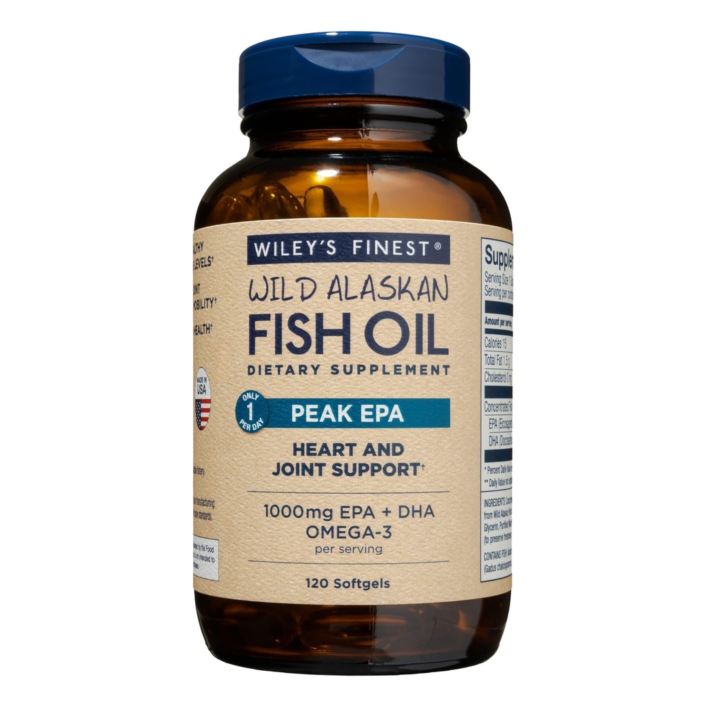Wiley's Finest Wild Alaskan Fish Oil Peak EPA - Triple Strength Peak EPA & DHA Supplement - 1000mg Fish Oil - Omega-3s für Joint Health Support - 120 Softgels (120 Servietten)