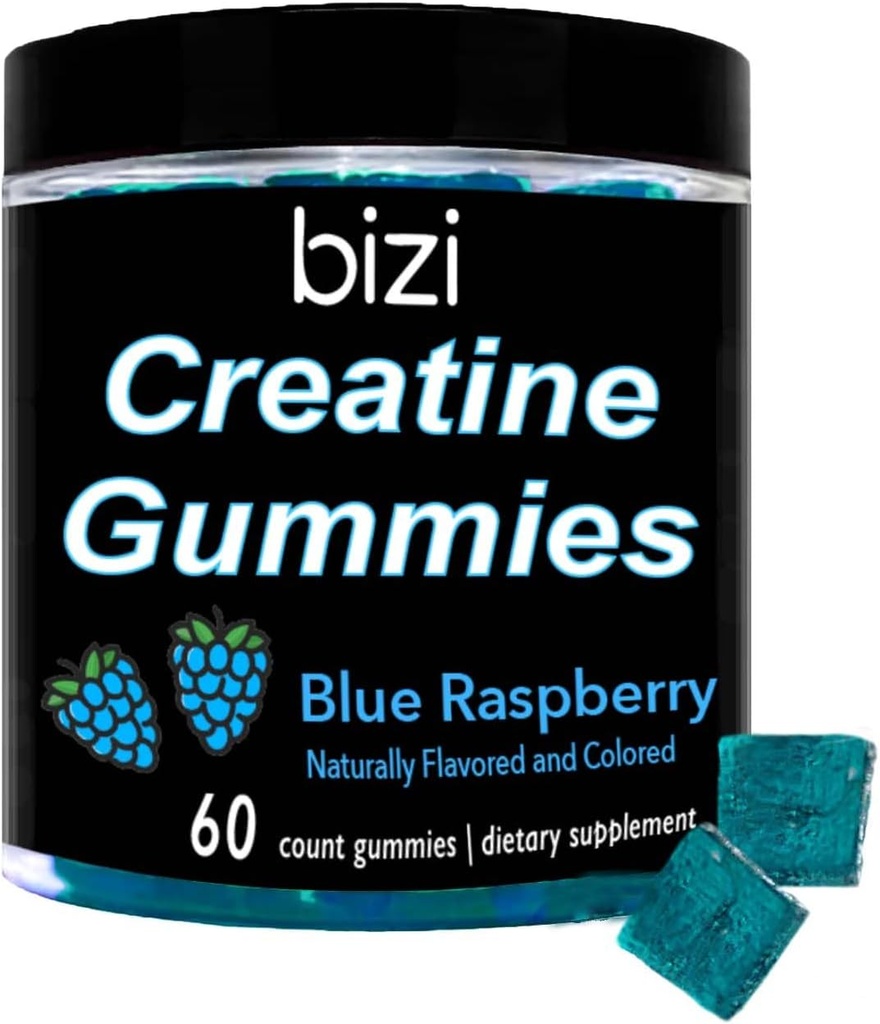 Bizi Creatina gommoni per uomini e donne - 1g di creatina monoidrato per pancia - anguria aroma - allenamento, crescita del muscolo, e il supplemento di recupero - Vegan & Gluten Free (60 ct) (blu)