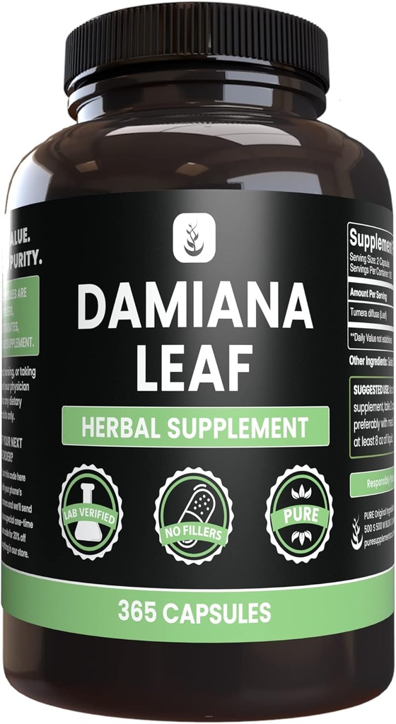 PURE ORIGINAL INGREDIENTS Damiana Blatt (365 Kapseln) Kein Magnesium oder Reisfüller, immer rein
