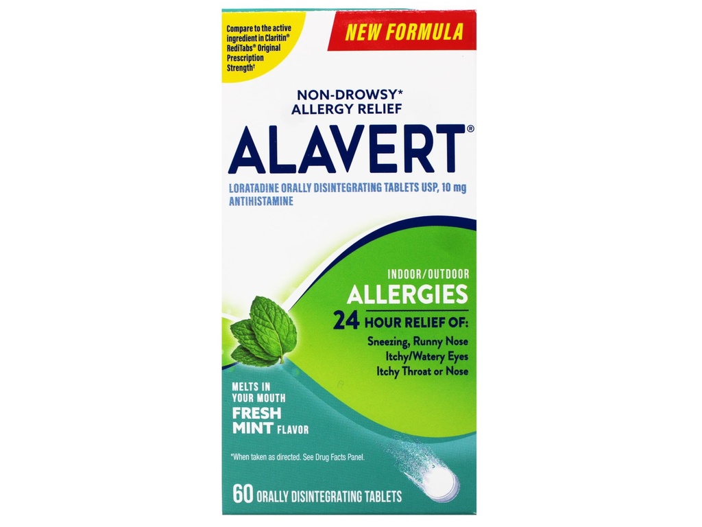 Alavert Allergy 24 Hour Relief, Fresh Mint Flavor, Orally Disintegrating Allergy Tablets, Non-drowsy Antihistamine, Loratadine 10mg, 60 Count