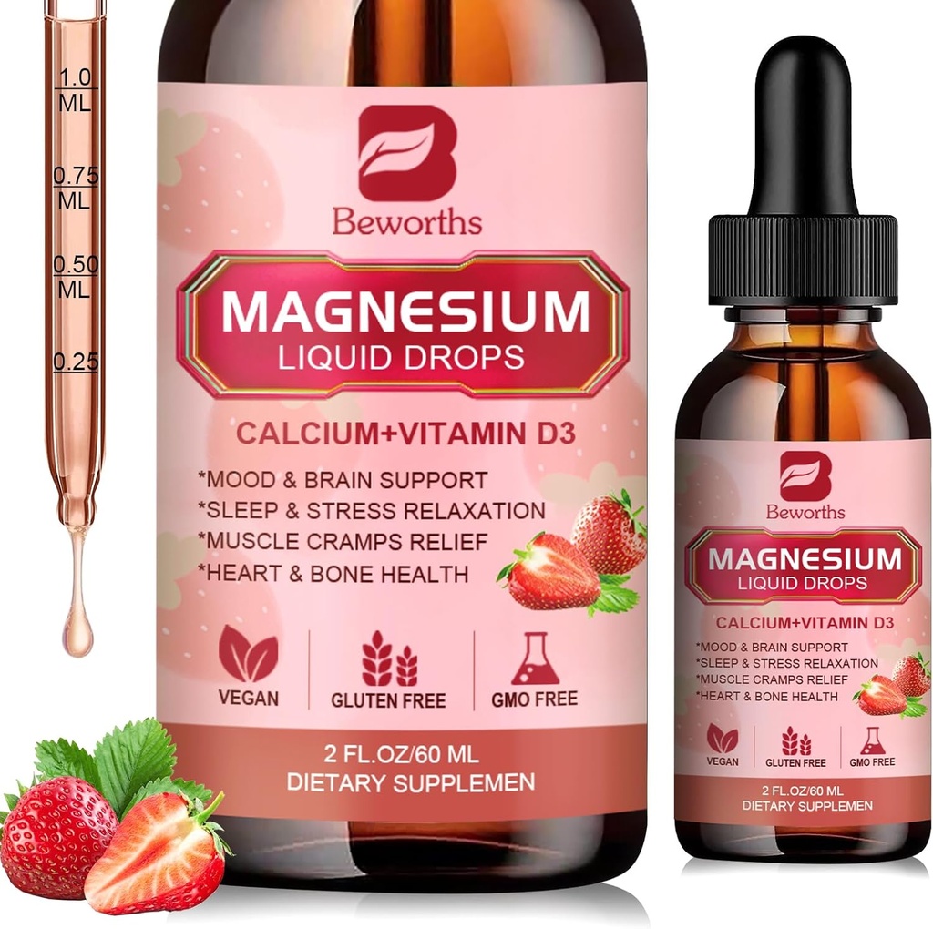 Magnesium Liquid Drop, Magnesium Glycinate Supplement Complex with Magnesium Taurate, Citrate, Calcium, Potassium, Vitamin, Zinc - Support Relaxation, Energy and Bowel Health