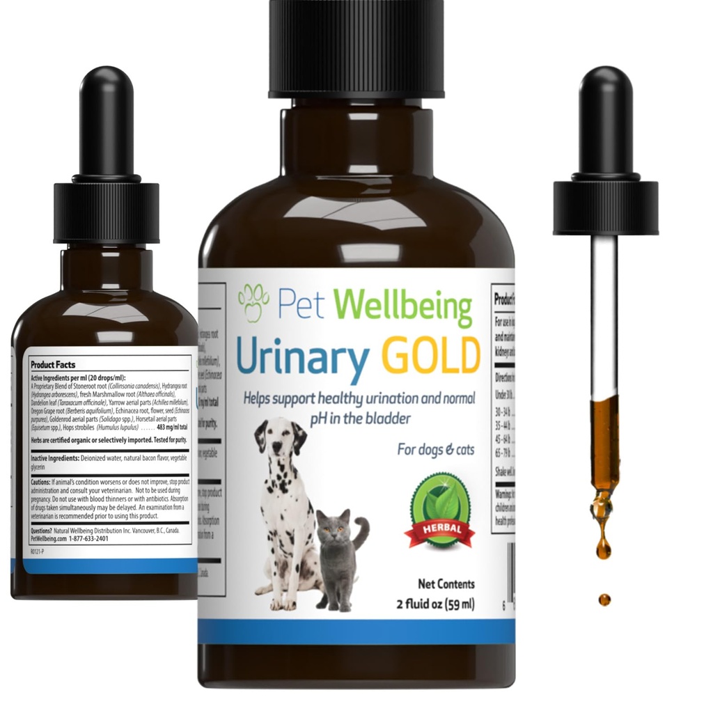 Animaux de compagnie Bien-être Urinaire Or pour chats - Multi-Herb Urinary Tract Support - Feline Bladder Santé et système urinaire Bien-être - Supplément de chat holistique - Formule liquide 2 oz (59ml)