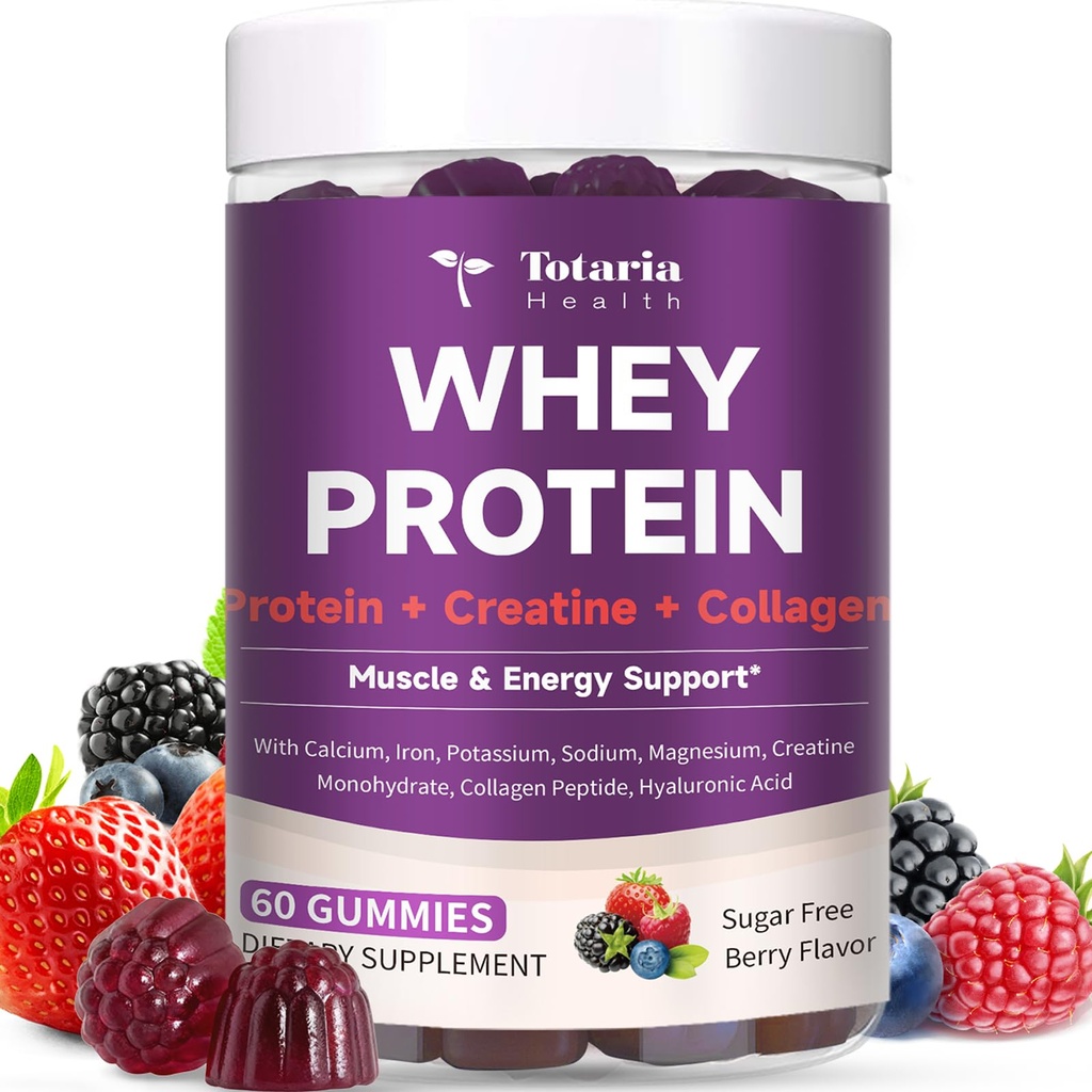 3 in 1 Whey Protein Gummies | Creatine Monohydrate | Collagen, 0 Zucker, reine Proteinquelle, Muskel- und Energieunterstützung, Berry Flavor, für Frauen und Männer
