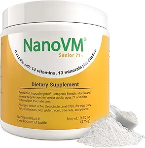 Senior 71+, integratori di vitamina senza allergeni, polvere multivitamina non aromatizzata con 14 vitamine & 13 minerali, integratori minerali a basso contenuto di carboidrati, 275g - Solace Nutrition