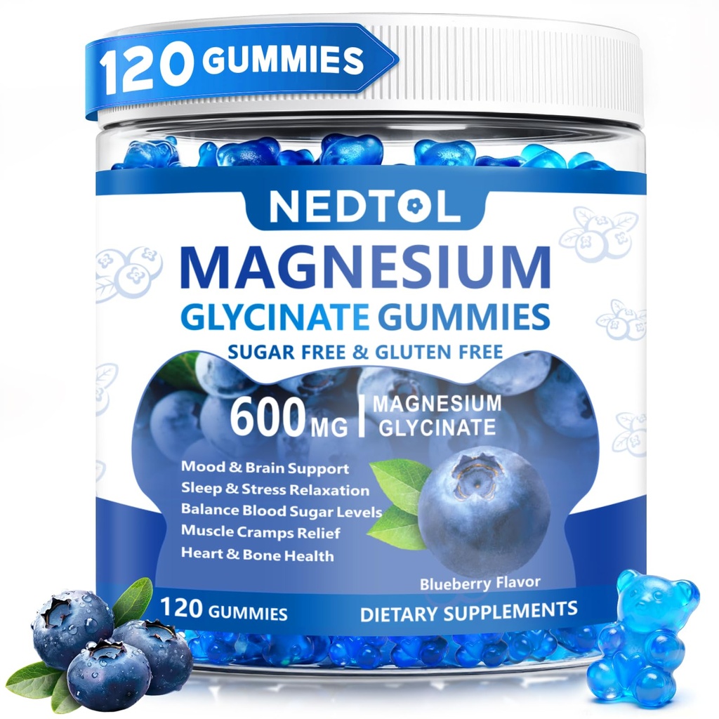 Magnesium Glycinate Gummies 600mg, Sugar Free Magnesium Potassium Supplement for Adults with Magnesium Glycinate, Vitamin D, B6,and CoQ10 for Sleep, Body Support and Relaxation,120 Count